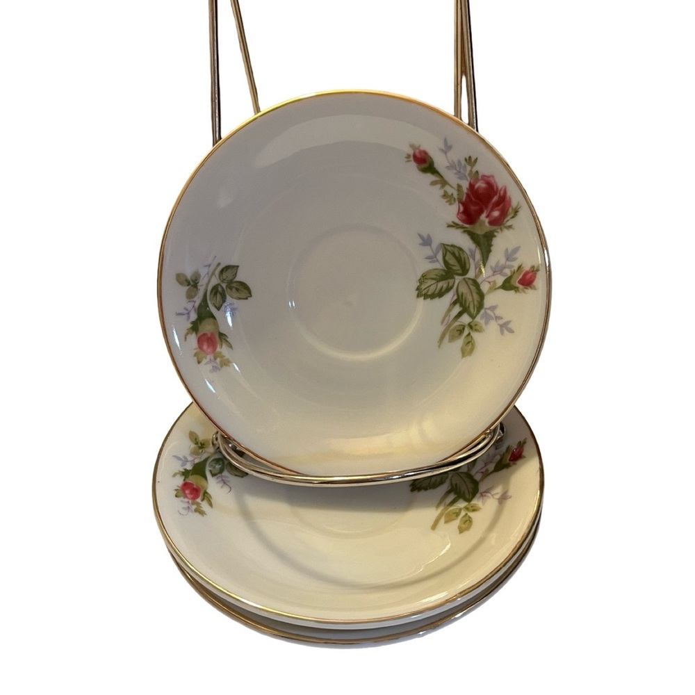 Vintage Chadwick-Miller ‘Rosebud’ Pattern with Gold Trim (3) Saucers